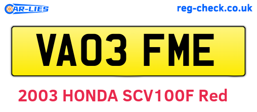 VA03FME are the vehicle registration plates.