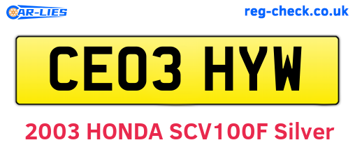 CE03HYW are the vehicle registration plates.
