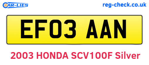 EF03AAN are the vehicle registration plates.