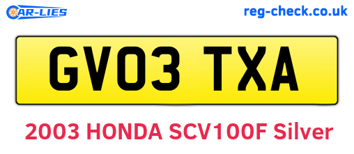 GV03TXA are the vehicle registration plates.