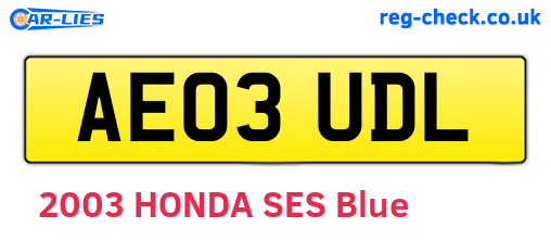 AE03UDL are the vehicle registration plates.