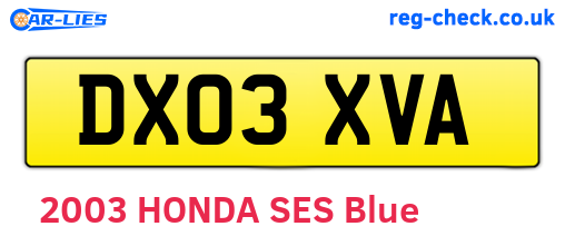 DX03XVA are the vehicle registration plates.