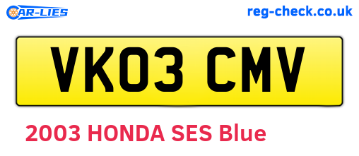 VK03CMV are the vehicle registration plates.