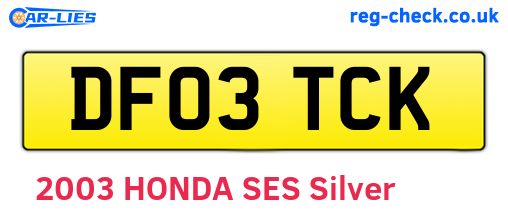 DF03TCK are the vehicle registration plates.