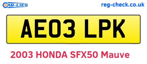AE03LPK are the vehicle registration plates.