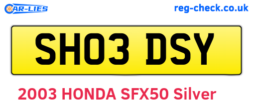 SH03DSY are the vehicle registration plates.