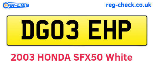 DG03EHP are the vehicle registration plates.