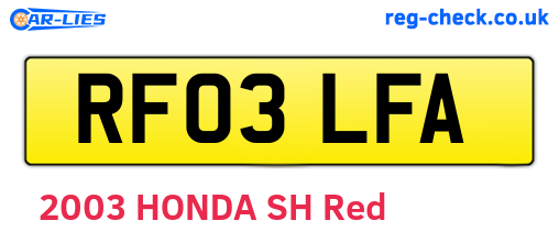 RF03LFA are the vehicle registration plates.