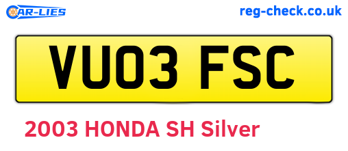 VU03FSC are the vehicle registration plates.