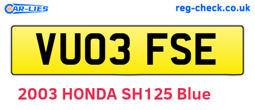 VU03FSE are the vehicle registration plates.