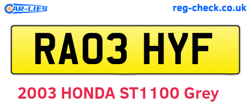 RA03HYF are the vehicle registration plates.