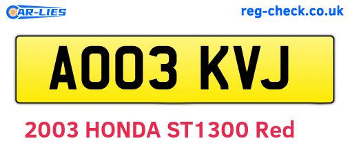 AO03KVJ are the vehicle registration plates.