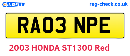 RA03NPE are the vehicle registration plates.