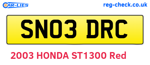 SN03DRC are the vehicle registration plates.