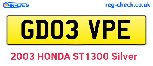 GD03VPE are the vehicle registration plates.