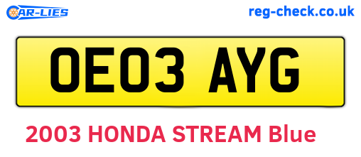 OE03AYG are the vehicle registration plates.