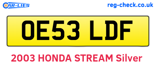 OE53LDF are the vehicle registration plates.
