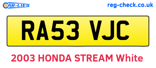 RA53VJC are the vehicle registration plates.