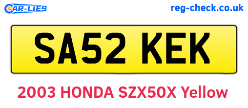 SA52KEK are the vehicle registration plates.
