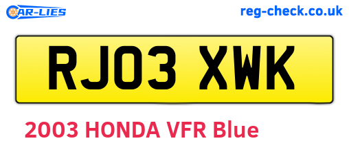 RJ03XWK are the vehicle registration plates.