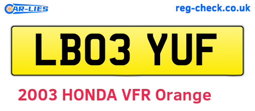 LB03YUF are the vehicle registration plates.