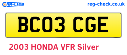 BC03CGE are the vehicle registration plates.