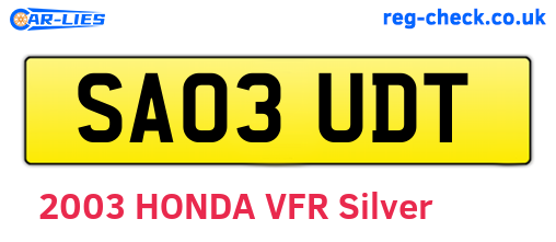 SA03UDT are the vehicle registration plates.