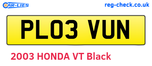 PL03VUN are the vehicle registration plates.