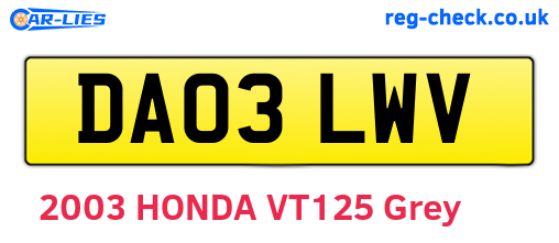 DA03LWV are the vehicle registration plates.