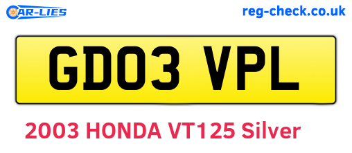 GD03VPL are the vehicle registration plates.