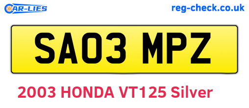 SA03MPZ are the vehicle registration plates.