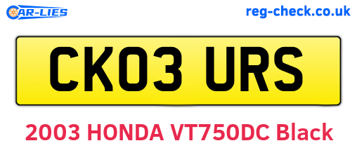 CK03URS are the vehicle registration plates.