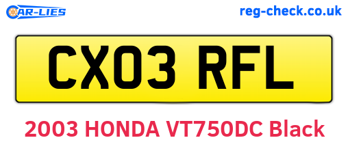 CX03RFL are the vehicle registration plates.