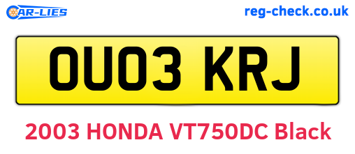 OU03KRJ are the vehicle registration plates.