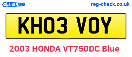 KH03VOY are the vehicle registration plates.