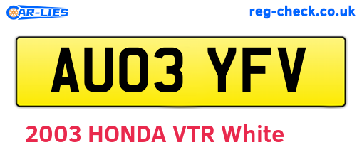 AU03YFV are the vehicle registration plates.