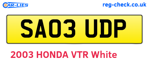 SA03UDP are the vehicle registration plates.