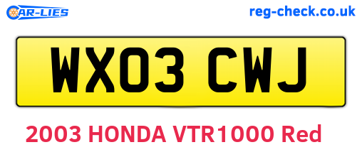 WX03CWJ are the vehicle registration plates.