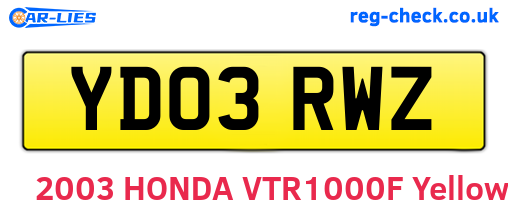 YD03RWZ are the vehicle registration plates.