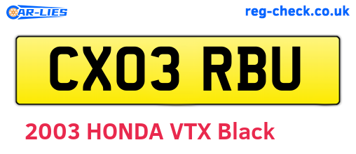 CX03RBU are the vehicle registration plates.