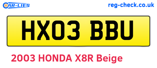 HX03BBU are the vehicle registration plates.
