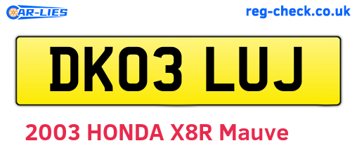DK03LUJ are the vehicle registration plates.
