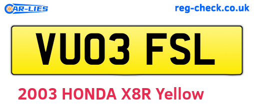 VU03FSL are the vehicle registration plates.