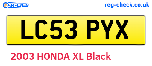 LC53PYX are the vehicle registration plates.