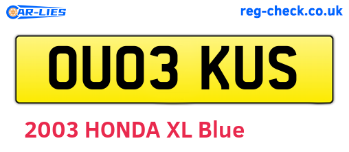 OU03KUS are the vehicle registration plates.
