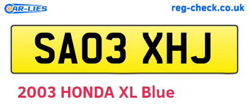 SA03XHJ are the vehicle registration plates.