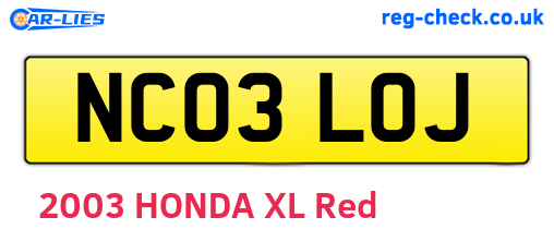 NC03LOJ are the vehicle registration plates.
