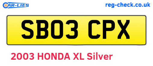 SB03CPX are the vehicle registration plates.