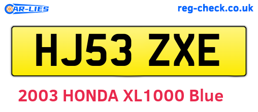 HJ53ZXE are the vehicle registration plates.