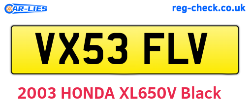 VX53FLV are the vehicle registration plates.